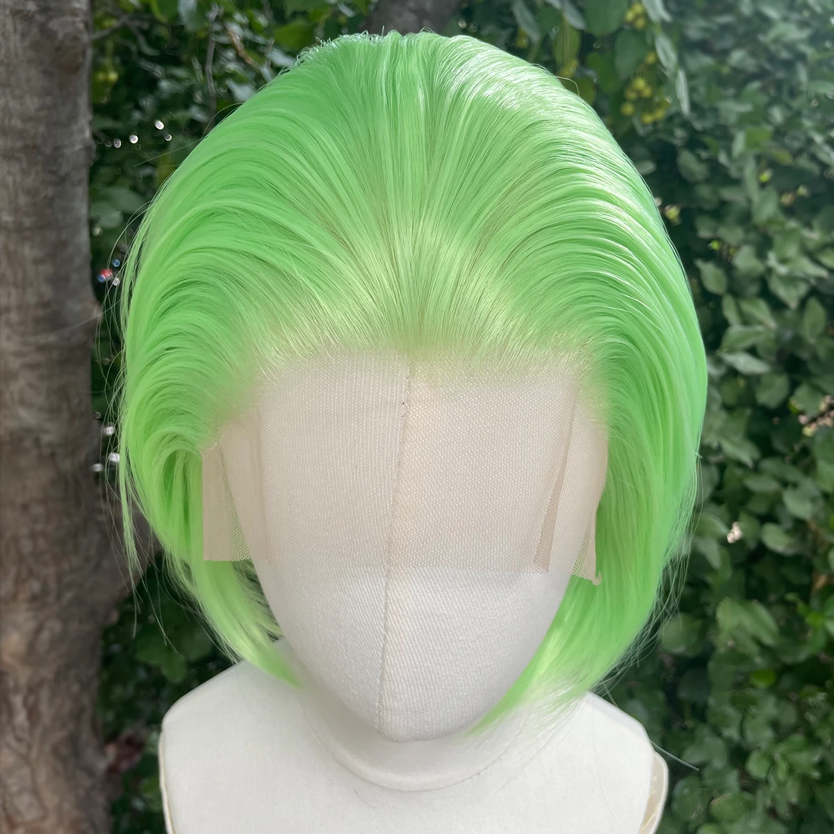 Hellgrüne Cosplay-Perücken für Männer, 13 x 4 synthetische Lace-Front-Perücken, kurze Bob-Schnitt-Perücken für Frauen, natürlicher Haaransatz, freier Teil, 150 % – Detail 2