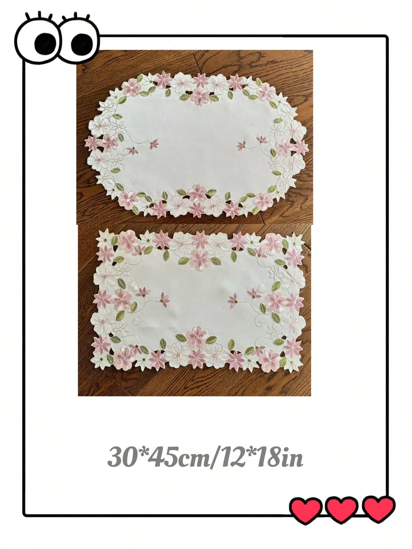 4-Piece Set of Small Floral Embroidered Fabric Placemats, Fresh and Simple Polyester Fiber Rectangular and Oval Embroidered Handcrafted Hollow-Out Dust-Proof and Heat-Resistant Placemats, Suitable for Dining Tables, Coffee Tables, Tea Tables, Daily Household Use, Weddings, Parties, and Holidays