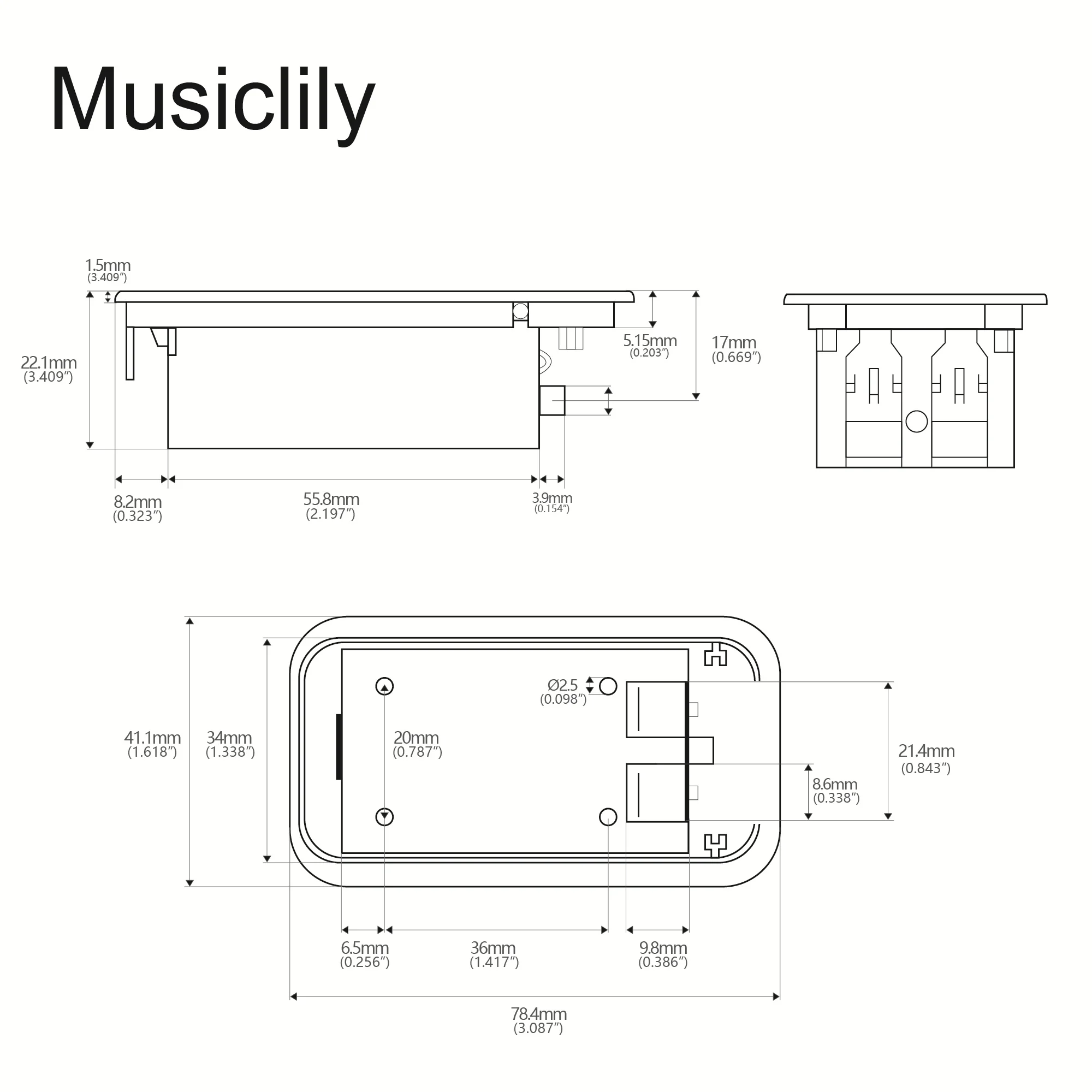 Musiclily Pro 9-Volt Battery Box Case Holder Compartment for Active Guitar Bass, Black