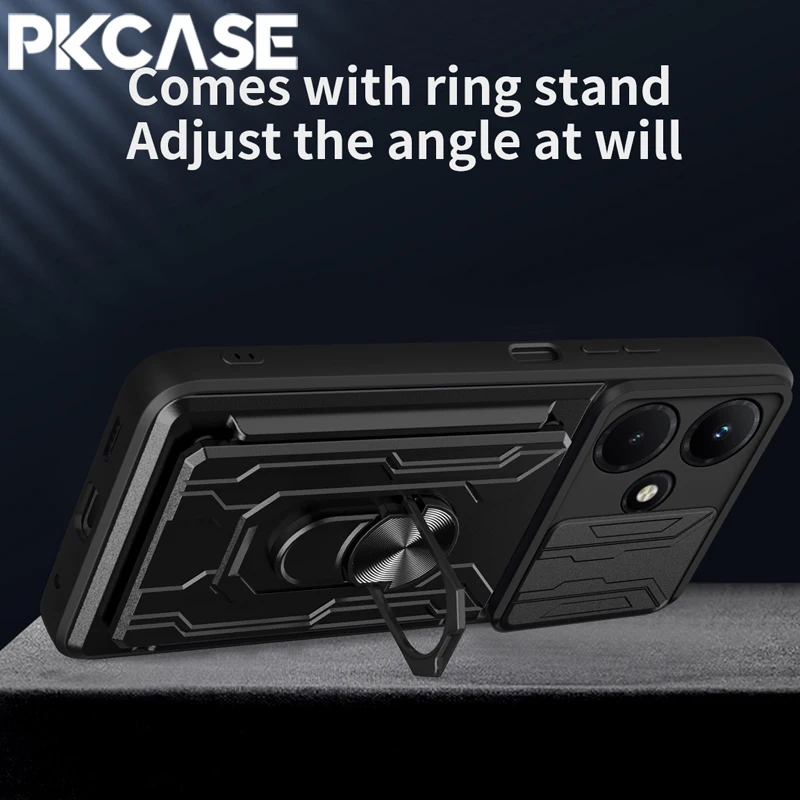 PKCASE Shockproof Slide Push Window Phone Case For Infinix Note 50 Pro 4G Magnetic Ring Stand Cover