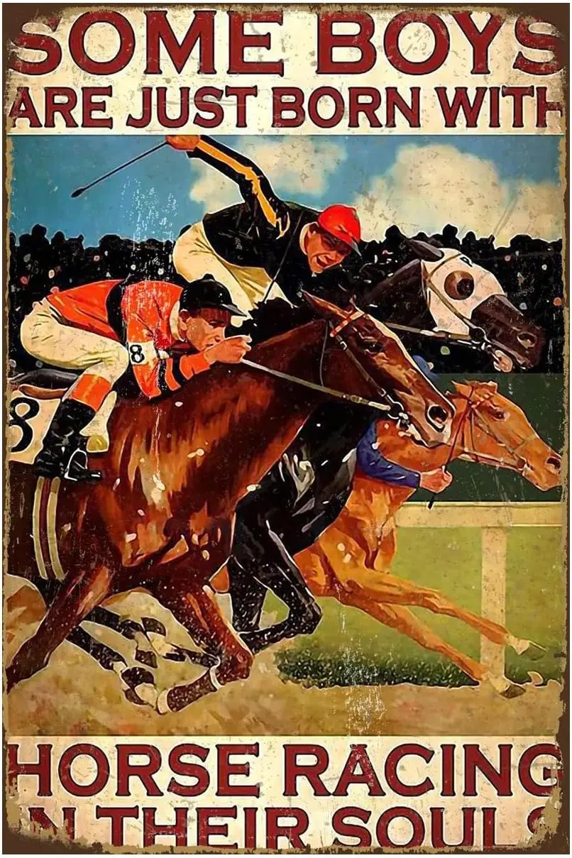 Cowboy Tin Signs, Riding Metal Arts, Born with Horse Racing, Western Country Poster Positive Wall Decor Vintage Plaque for  sign