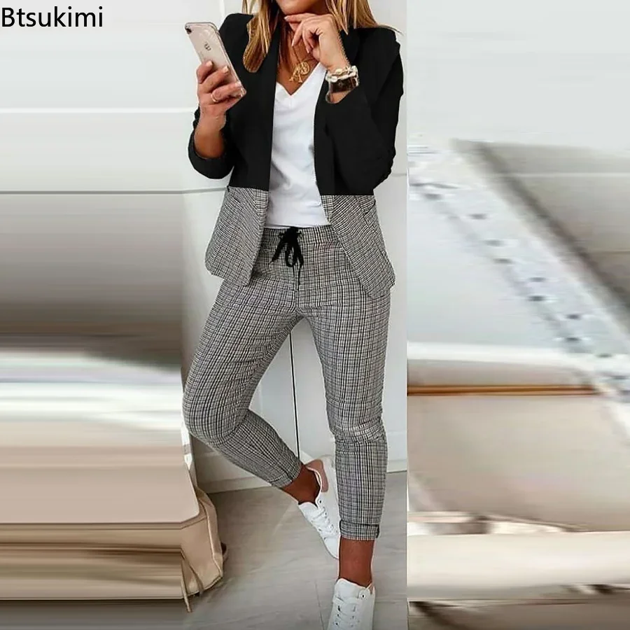 Lente Herfst Tweedelige Sets Vrouwen Gedrukt Elegante Blazer & Broek Set Outifits Mode Trainingspakken Casual Elegante Vrouwelijke Sets