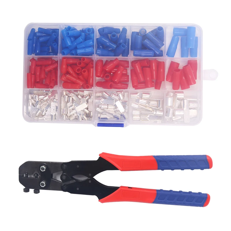 130pcs 1.5mm²-70mm² C45 Copper Wire Terminal Insert Type Cable Connectors Cold Pressed Red And Blue Soft Sheath Crimping Pliers