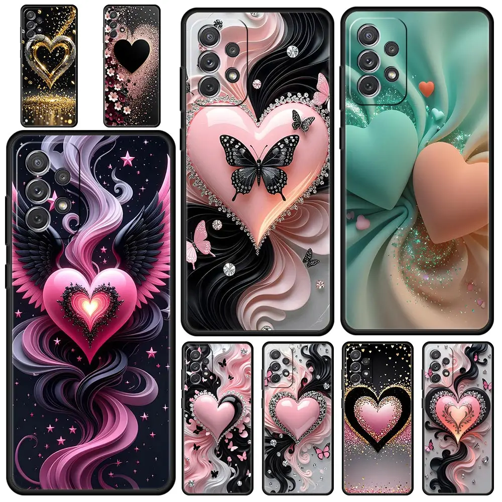 Colored Love Heart Printed Phone Case for Samsung Galaxy A55 A35 A15 A14 A13 A25 A54 A51 A71 A72 A73 A32 A52 A41 Soft TPU Shell