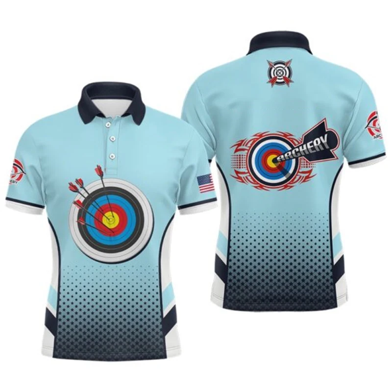 Archery Competition Uniform Men's Clothing Trend New Design Arrow Graphic Short Sleeve Polo Shirt Archery Hobby Sport Men Top