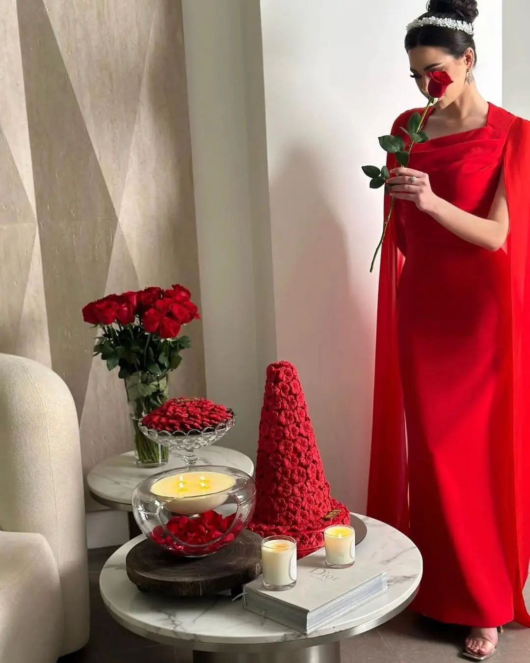 

Customized Elegant Long Sleeves Prom Dresses Pleated Red Chiffon Floor Length Party Dresses Evening Dresses