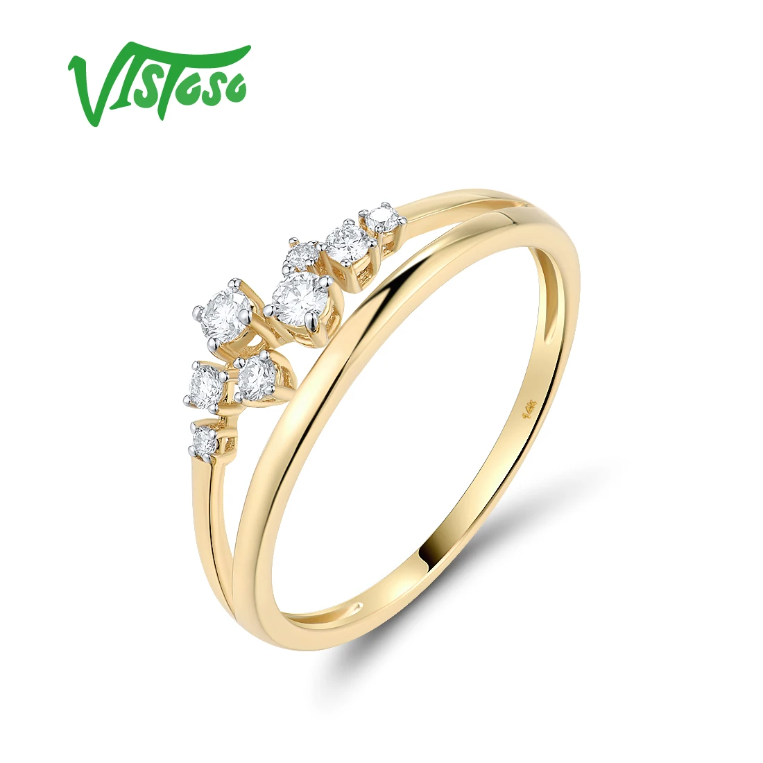 VISTOSO Genuine 14K 585 Yellow Gold  Rings For Women Sparkling Diamond Delicate Wedding Engagement Anniversary Fine Jewelry Set