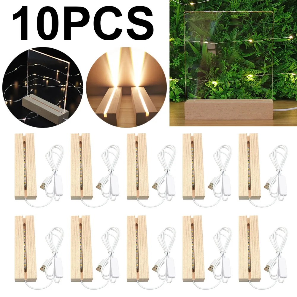1-10PCS USB LED Wood Light Display Crystal Wooden Lighted Base Stand Acrylic Light Plate Base for Custom Acrylic Night Lamp