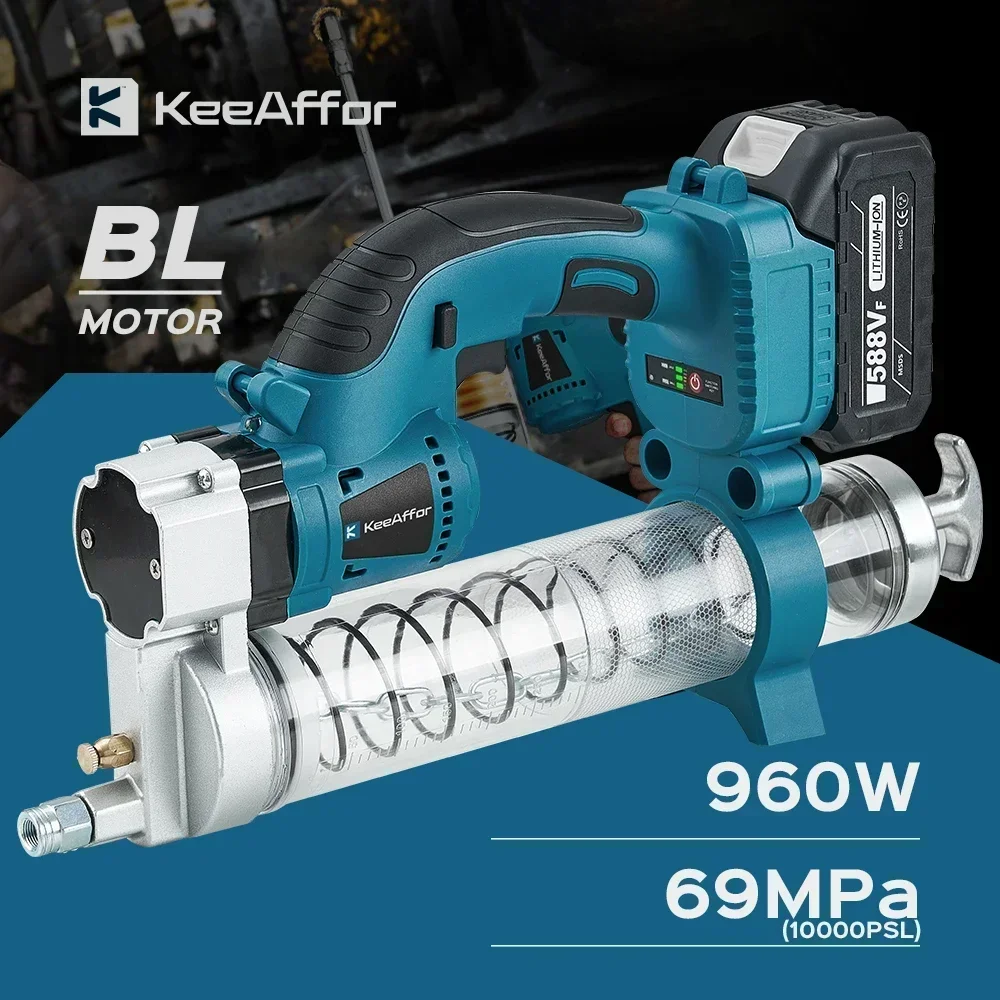 KEEAFFOR 960W 10000PSL pistola de engrase eléctrica inalámbrica herramienta de aceite lubricante de coche de alta presión sin escobillas para