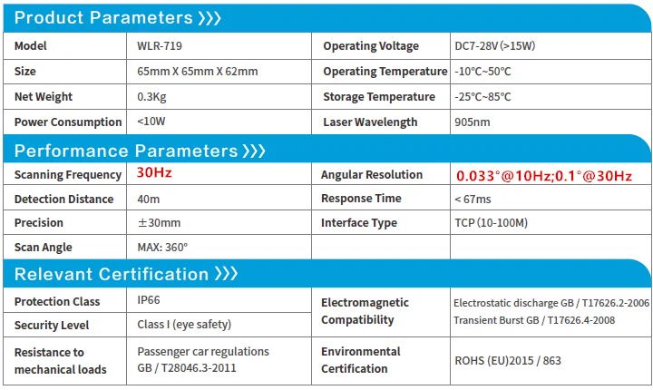 VanJee WLR-719 50M 30Hz 360° mechanical LiDAR sensor laser radar for moving robot and low-speed autonomous driving ，AGV