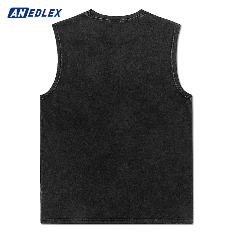 Wash Tank Top 2022 Summer Vintage Unisex High Street Wing Cross Pattern Oversize Fashion Cotton Mens Graphic Vest Tees Black