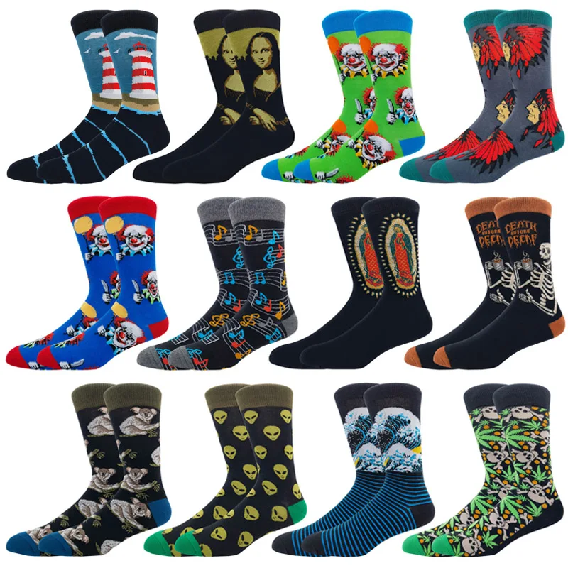 2022 New Winter Combed Cotton Mens Socks Harajuku Happy Funny Retro Personality Art Van Socks for Wedding Christmas Gift