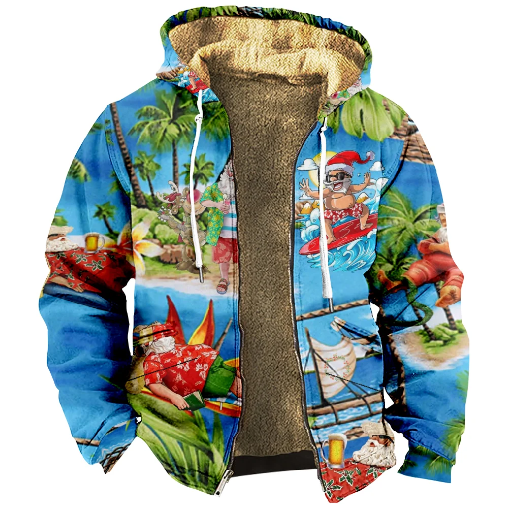 

Christmas Men's Casual Camouflage Sports Sweatshirt Long Sleeve Zipper Hooded Jacket Coat