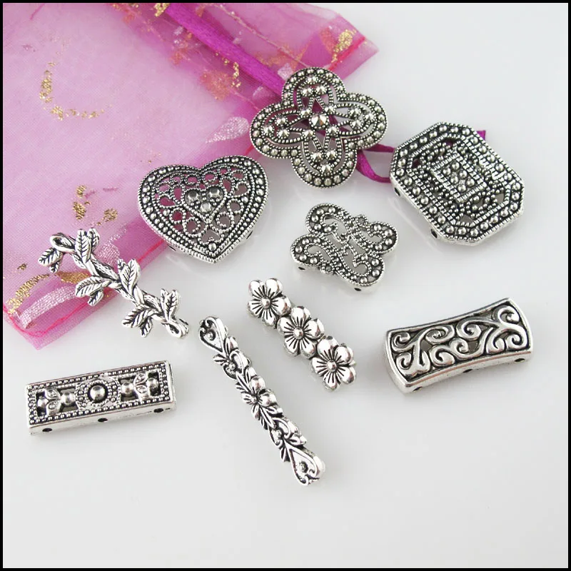 Fashion New Buterfly Flower Heart Rectangle Knot Charms Spacer Bar Beads Connectors Antique Silver Color