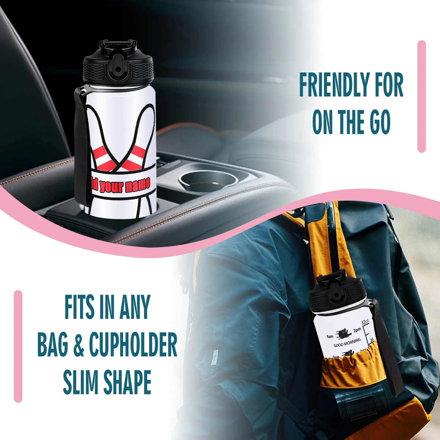 1PC,Customization Name 32oz Water Bottle,Bowling Pattern Hydration Tracker Sticker,Encourage Daily Hydration,for Gym Cycling