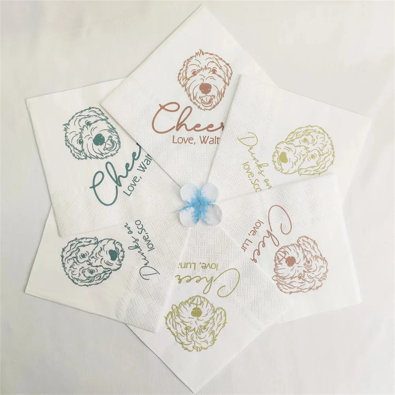 50 PCS Custom Illustrated Dog Wedding Napkins, Personalized Pet Cocktail Napkins, Cat Wedding Napkins, Dog Cocktail Napkins, Eng