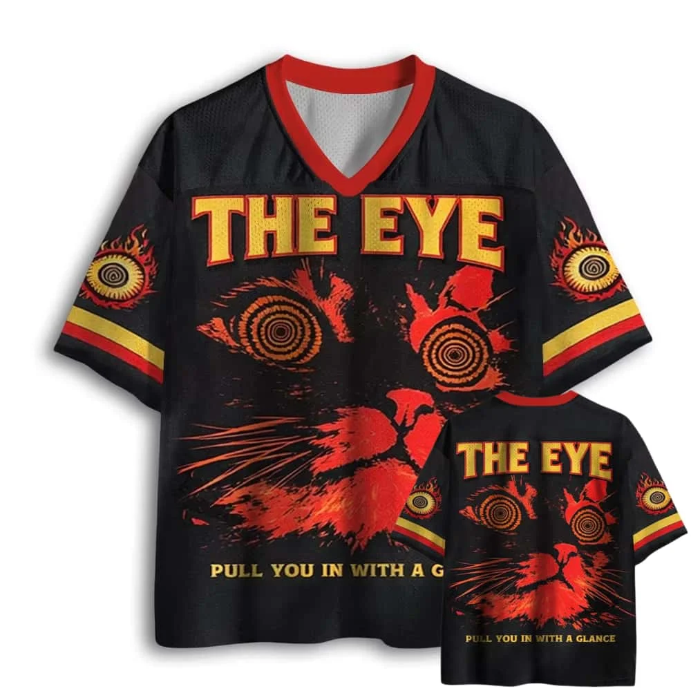 2026 Sommer Neu Retro Whirlpool Eye Cat V-Ausschnitt Shirt Dunkler Stil Unisex Vielseitig Lässig Locker Atmungsaktiv Kurzarm