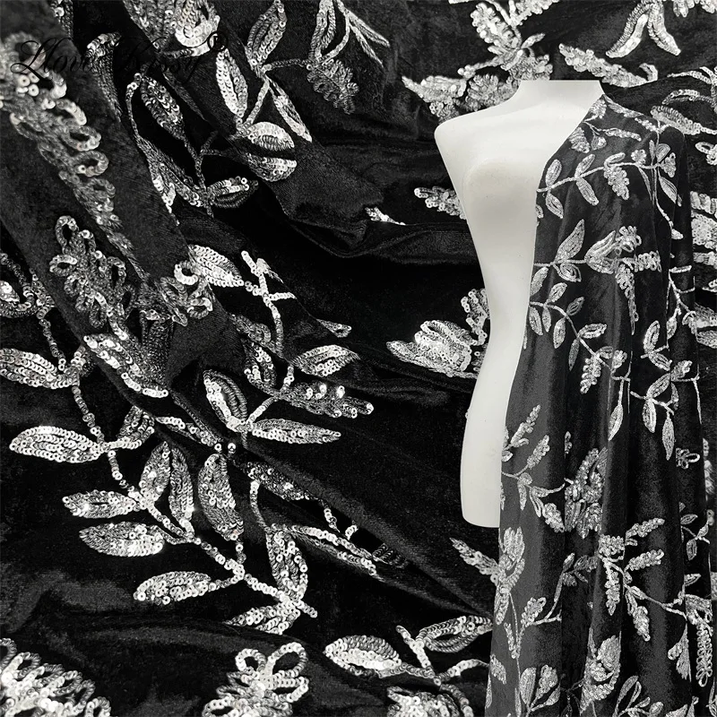 

Пятно бархатная вышивка модный цветочный узор ткань с блестками вечернее платье сценическая одежда ширина ткани 125 см