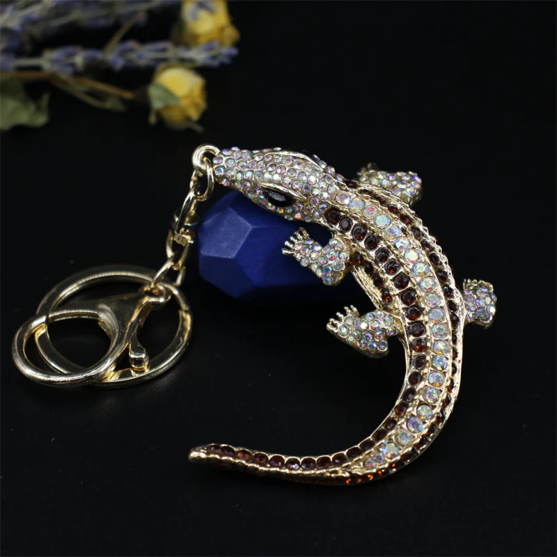 

New Crystal Alloy Gecko Fashion Lizard Alloy Metal Key Chain Key Ring Pom Gift For Women Girl Bag Charm Keychain Pendant Jewelry