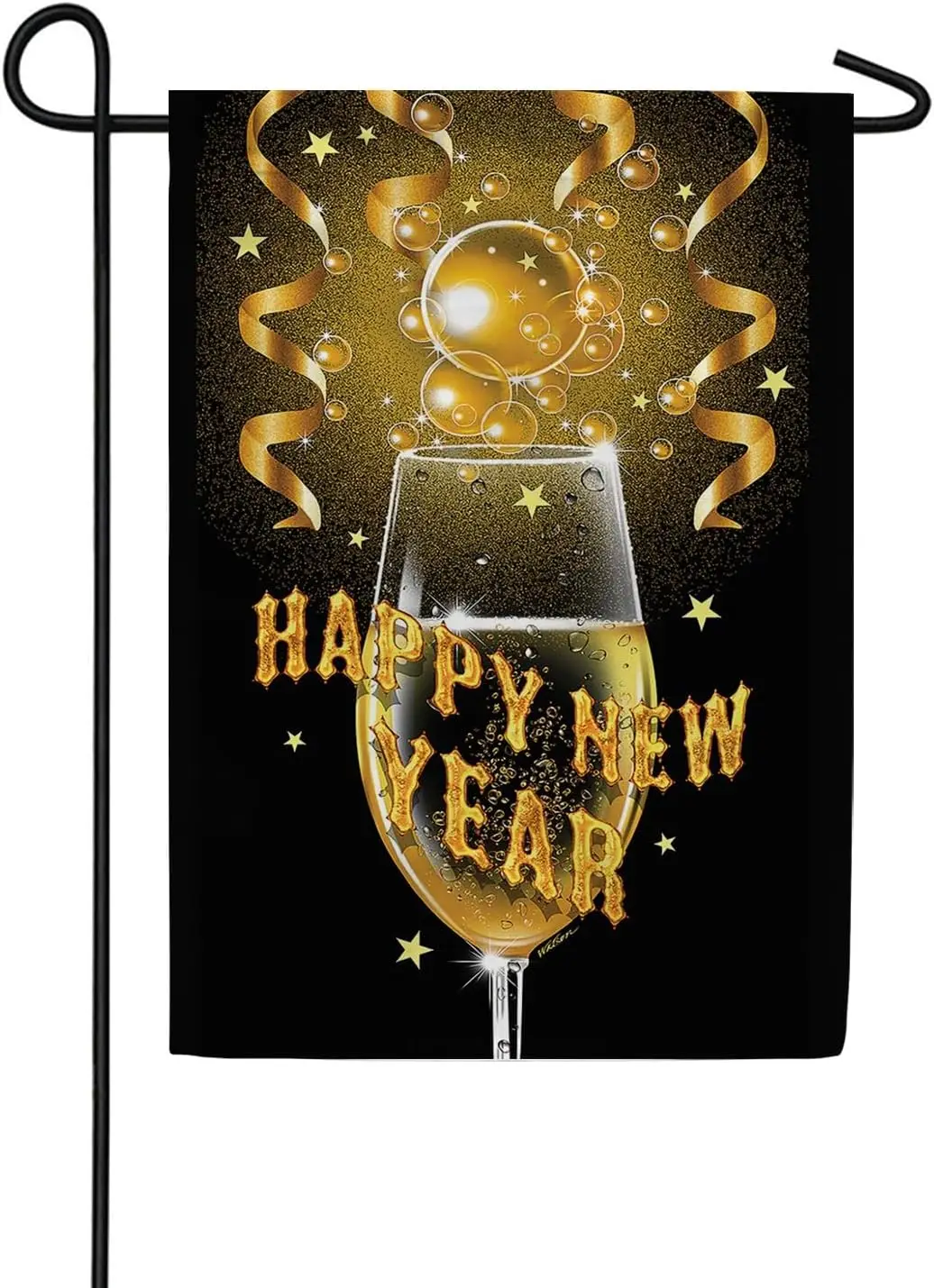 Toland Home Garden 1112632 New Year Champagne New Year Flag 12x18 Inch Double Sided for Outdoor Party House Yard Decoration