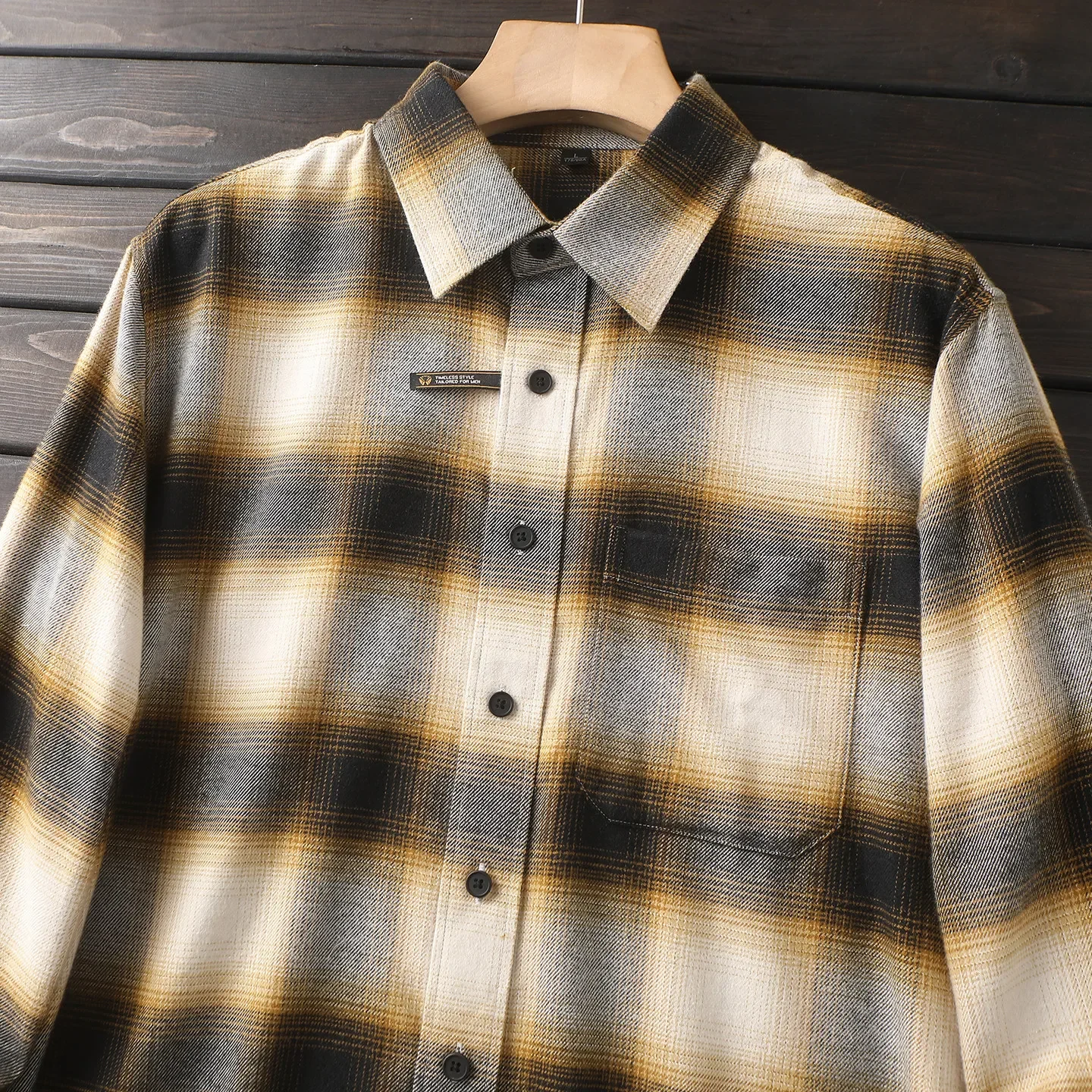 Classic greeting, retro polished 100 pure cotton men's lapel casual loose plaid long-sleeved shirt plus size top