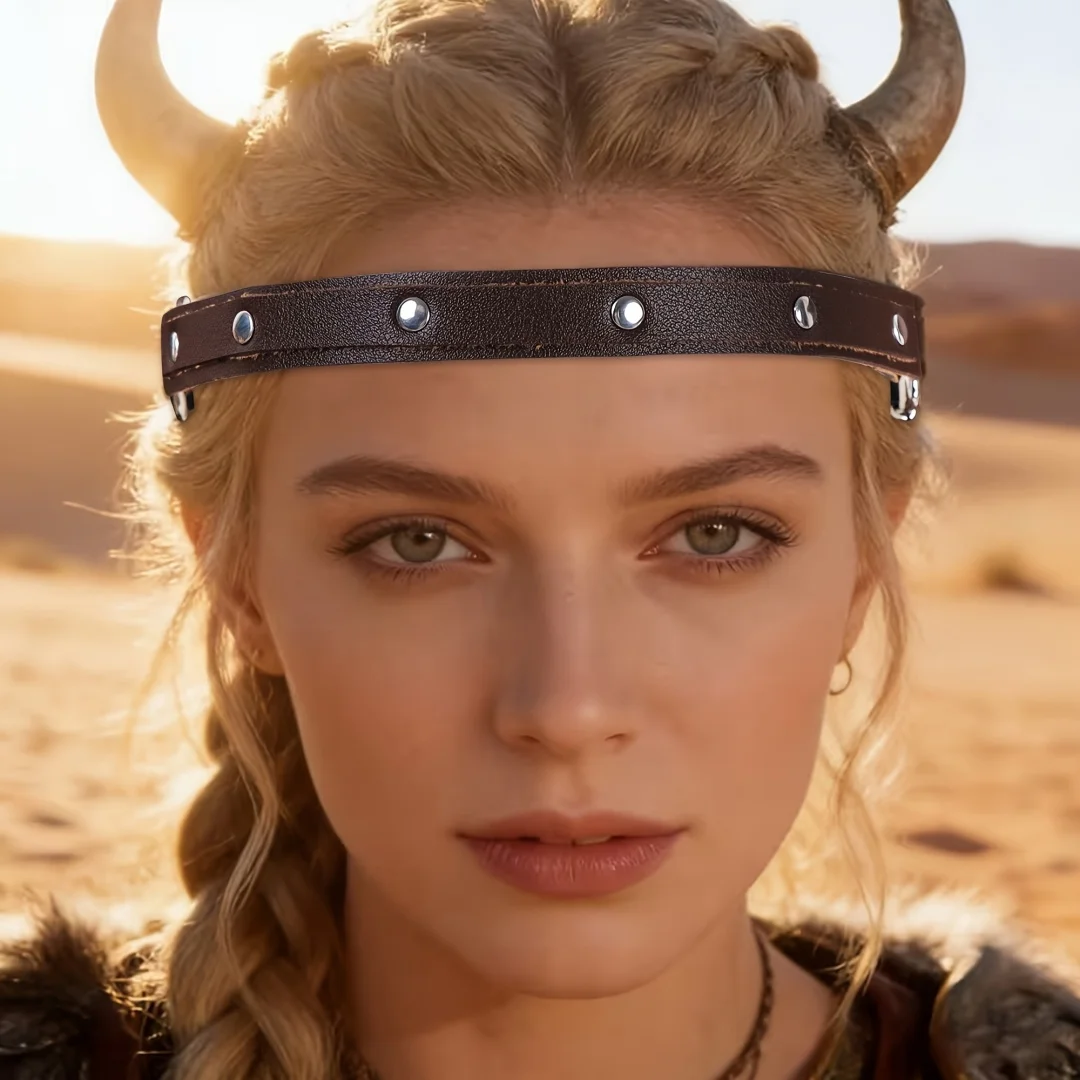 UYEE Medieval Belt Headband PU Leather Embossed Pattern Hairband for Role Play Games and Costume Events Adult Dress Up Belt