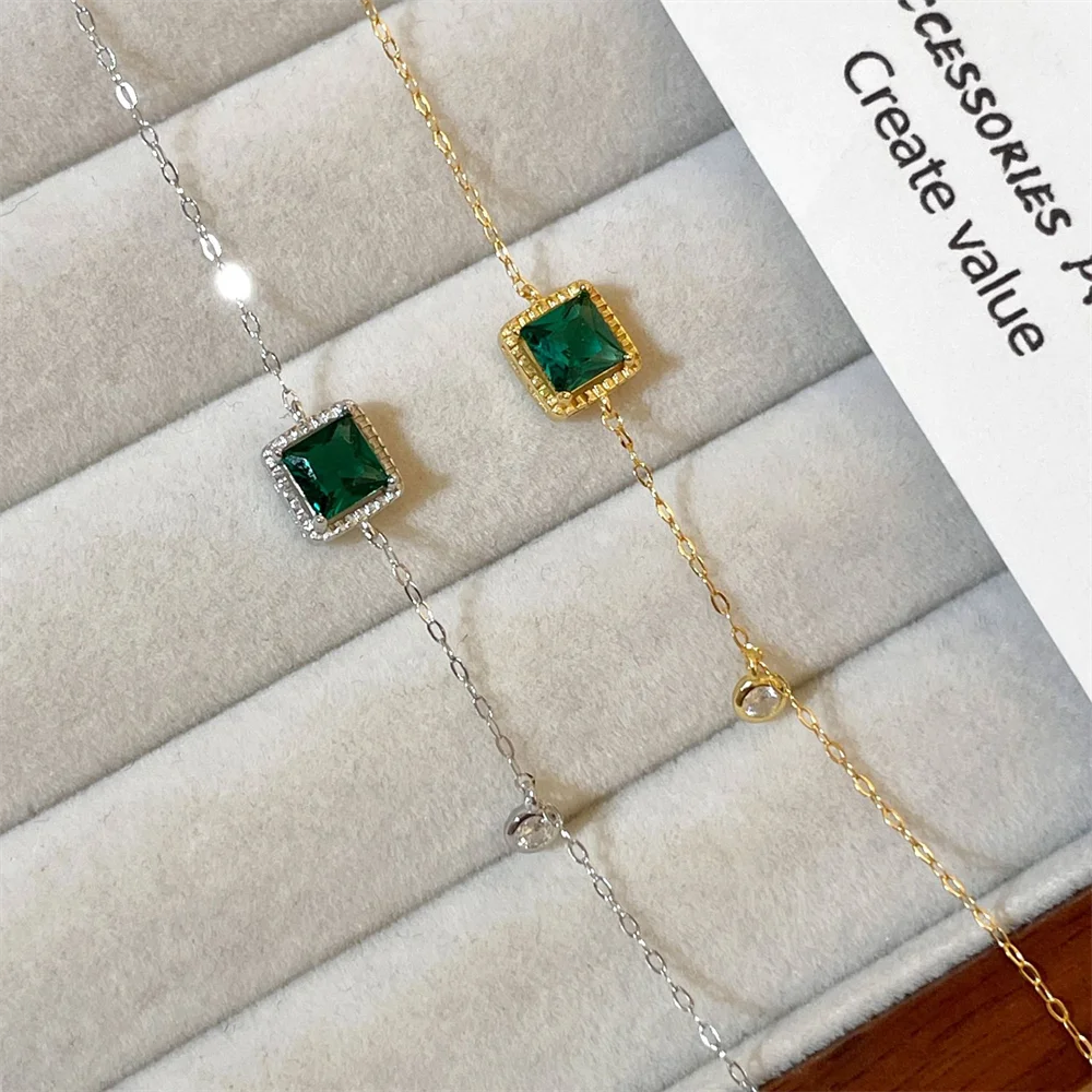 

Корейский браслет INS из 18-каратного золота S925, винтажный изумрудный квадрат, нишевые изящные ретро-ювелирные изделия