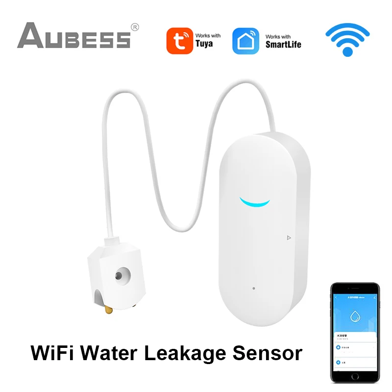 

AUBESS Tuya WiFi Water Leakage Sensor Smart Home Water Leakage Detector Flood Alert Overflow Security Protection Via Smart Life