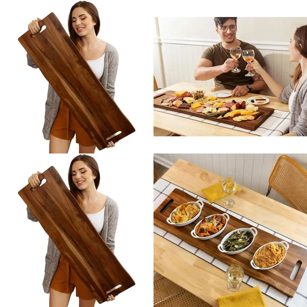 

36 x 12 Rectangular Acacia Wood Charcuterie Board with Handles, Serving Tray for Meat & Cheese, Party Appetizer Platters, 3ft Lo