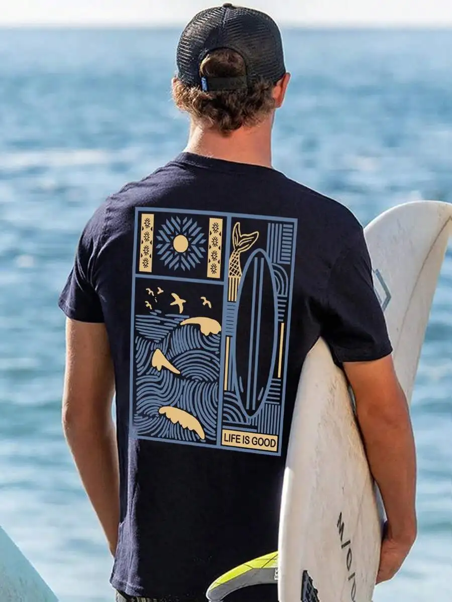 

Mens Casual Summer Slogan Print Round Neck Short Sleeve T-Shirt