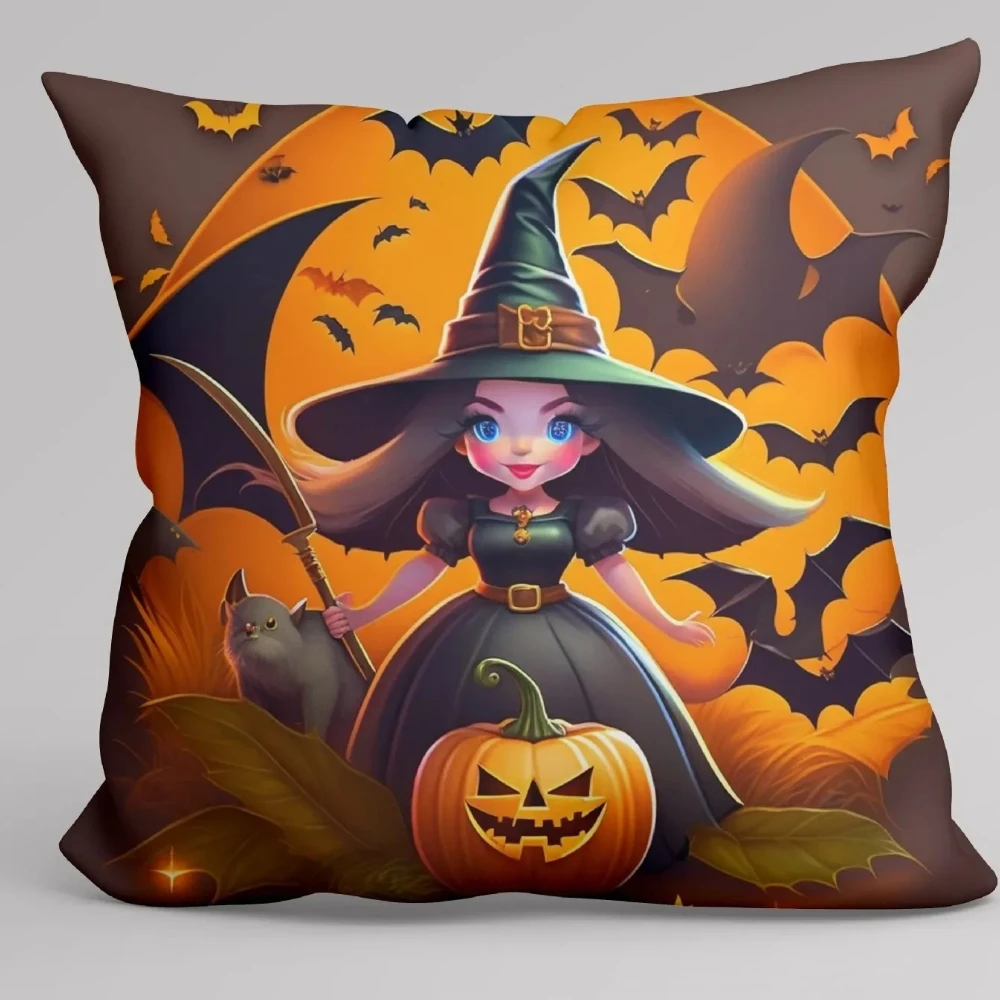 غطاء وسادة على شكل يقطين الساحرة بنمط الهالوين مع طباعة قطيفة قصيرة لتزيين أريكة غرفة المعيشة
