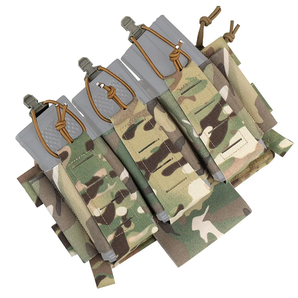 Wosport Tactical 5.56 Triple Mag Pouch Elastic Retention Detachable Rear Pouch Adjustable Buckle Mount Velcro Panel for Airsoft
