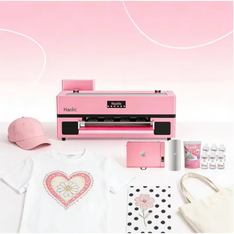 New Release A2 4720 DTF Printer All In One With Oven Kits All Textile T-shirt Heat Transfers Stickers 17inch Pink DTF Printer