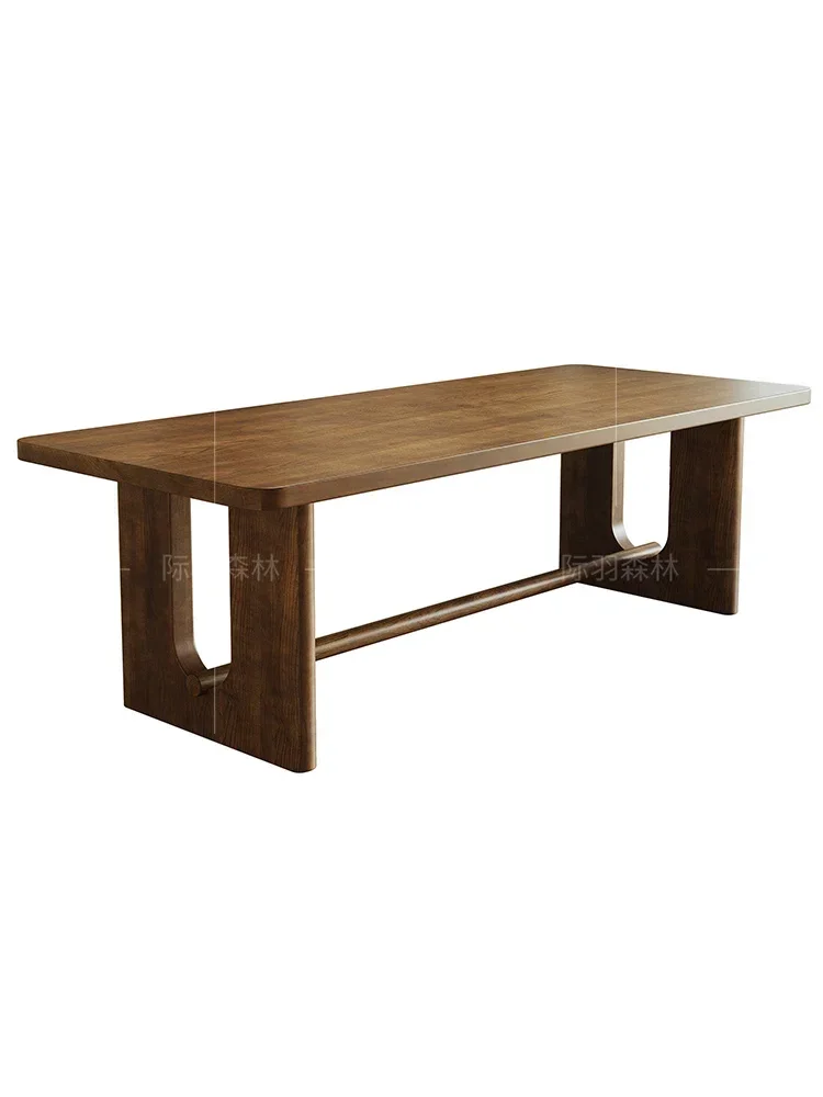 

North American high-grade ash wood all-solid wood dining table and chairs log large board table wabi sabi wind home