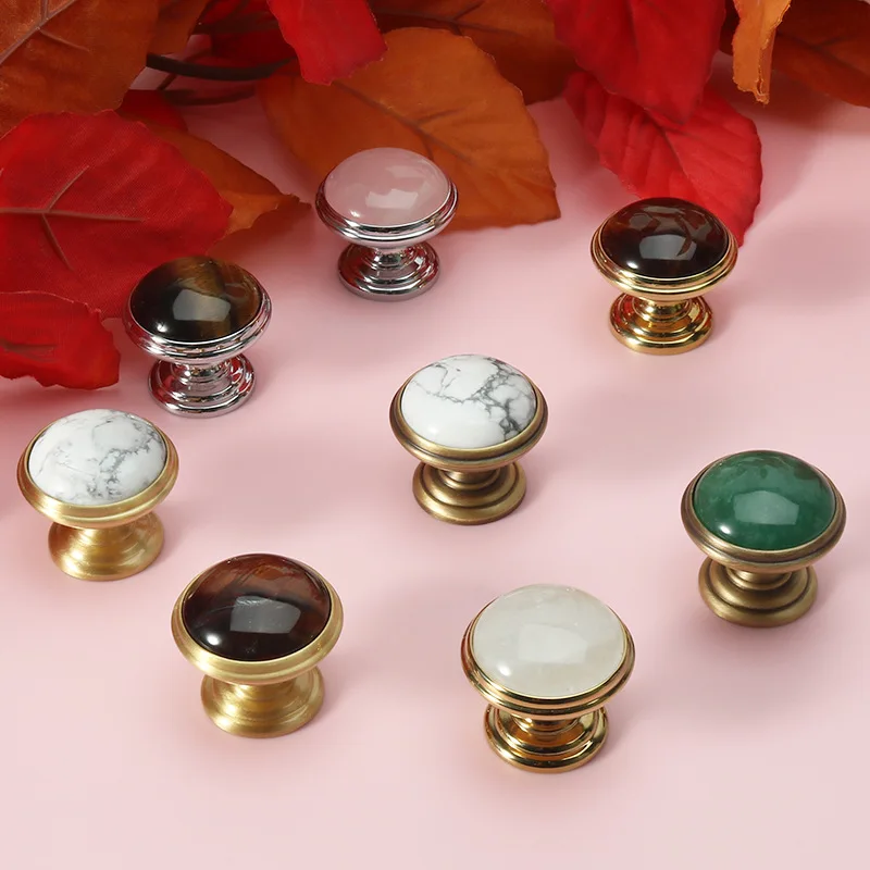 French Brass and Stone Furniture Handles Luxury Handles for Wardrobe and Drawer Hardware Fitting Kitchen Cabinet Handles