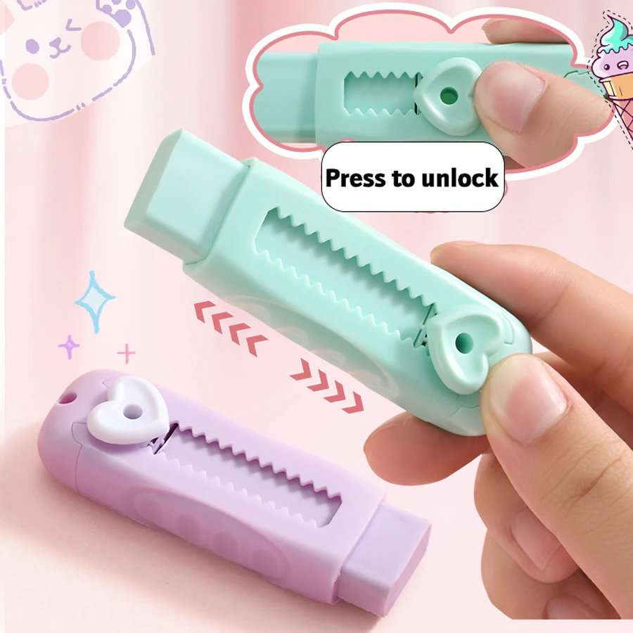 Adorable Macaron-Colored Heart-Shaped Eraser Durable ABS Material Pull-Push Design Suitable for Office And School Use