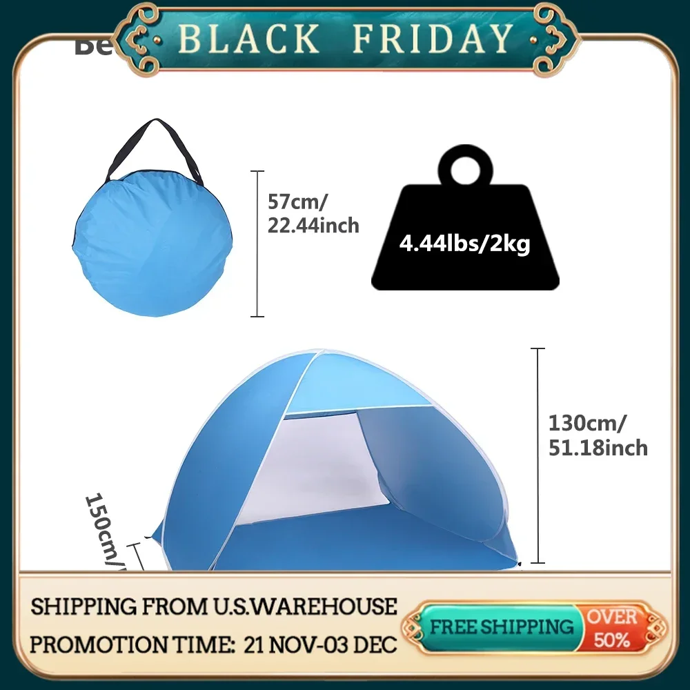 

2-3 Person Beach Tent Pop Up Sun Shelter Tent Big Automatic Sun Umbrella 2-3 Person Fishing Beach Shelter Blue Tents