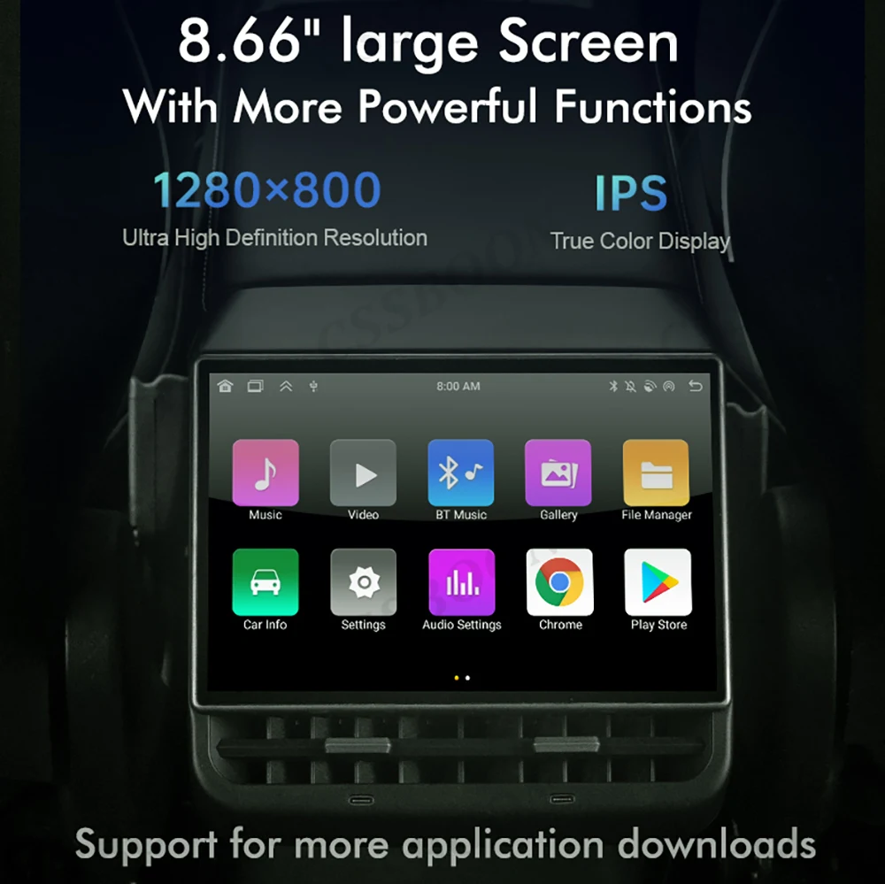 CSSBOON 후면 디스플레이 화면, 테슬라 모델 3, y 인치 미디어 게임 엔터테인먼트, 안드로이드 13, 4GB + 64GB, 8.66 인치