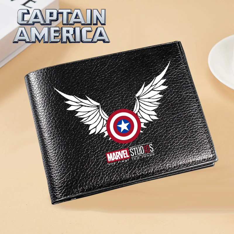 Marvels Captain Americas portefeuille hommes court à deux volets Faux cuir porte-carte mode affaires porte-monnaie noir Homme impression sacs
