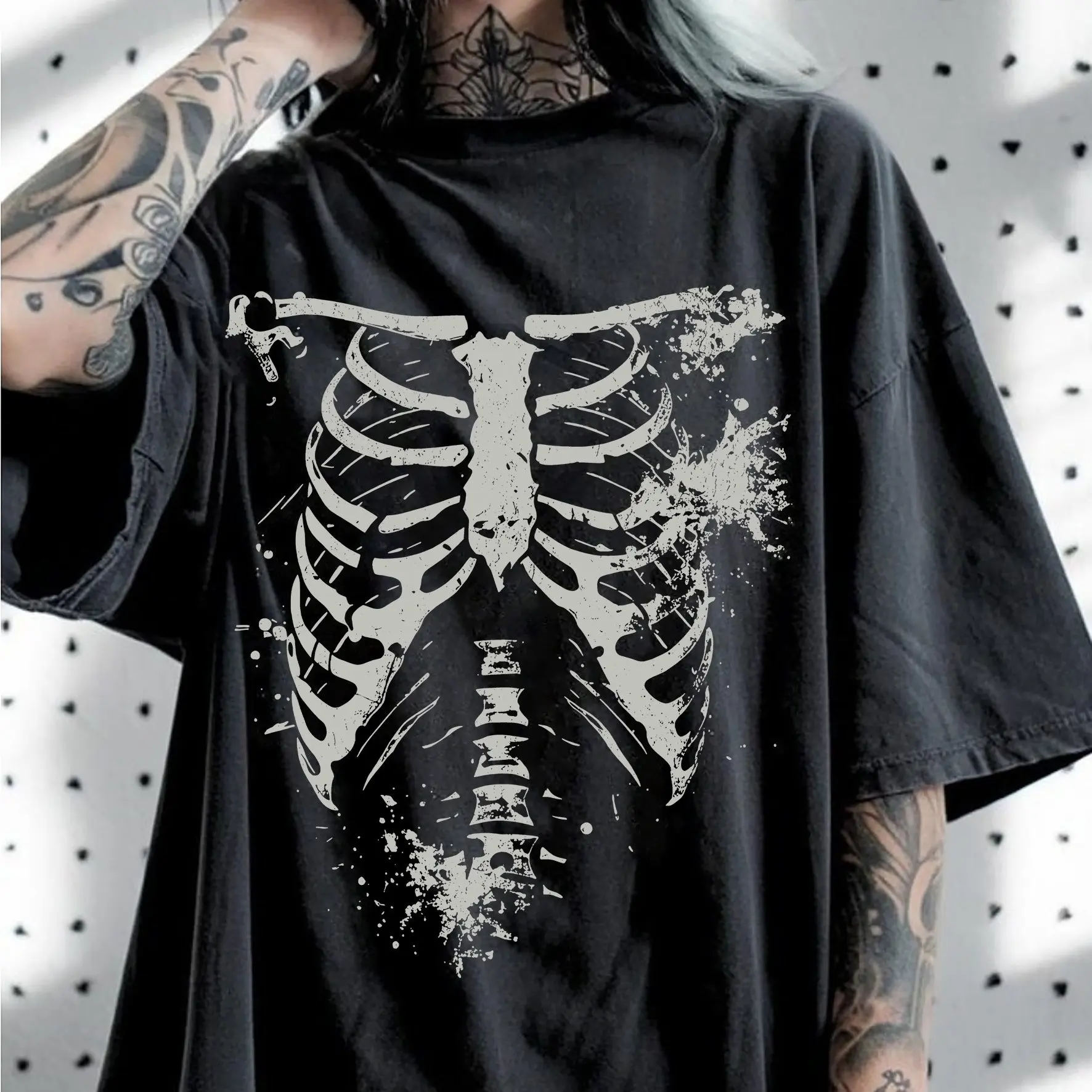 Dunkler Stil Totenkopf-Print Großes T-Shirt Herren-T-Shirt Sommer Neuheit Geeignet für Männer und Frauen Casual T-Shirt