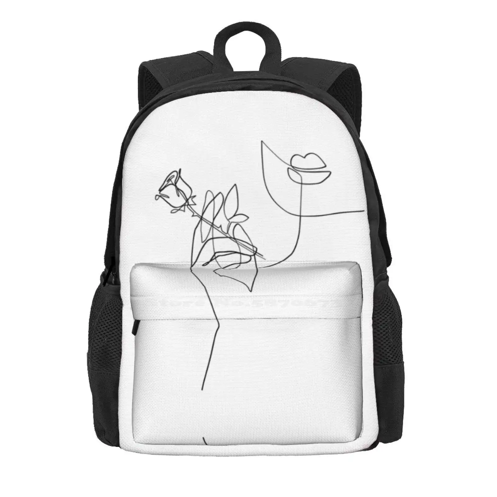 Rose Is My Favorite - Line Art Hot Sale Schoolbag Backpack Fashion Bags Abstract Female Line Drawing Woman Rose Mouth Line