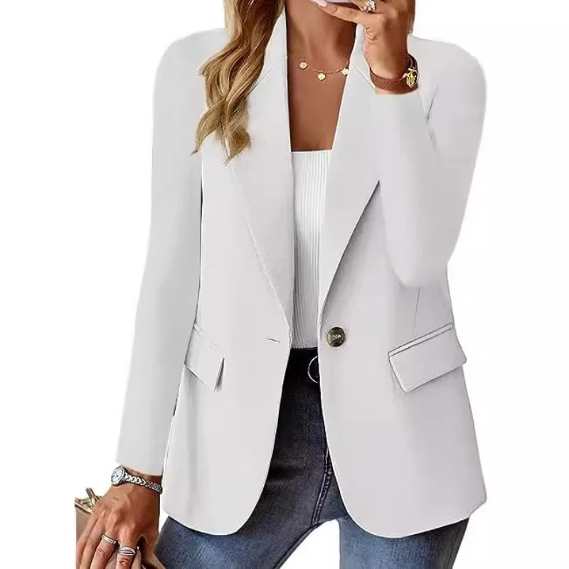 

2025 autumn long sleeved solid color cardigan small suit temperament fashionable jacket for women