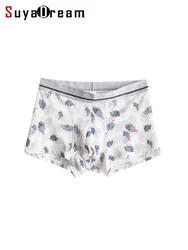 SuyaDream Mens 100%Silk Panties Printed Soft Comfortable Boxer short Middle Waisted Real Silk Boxers