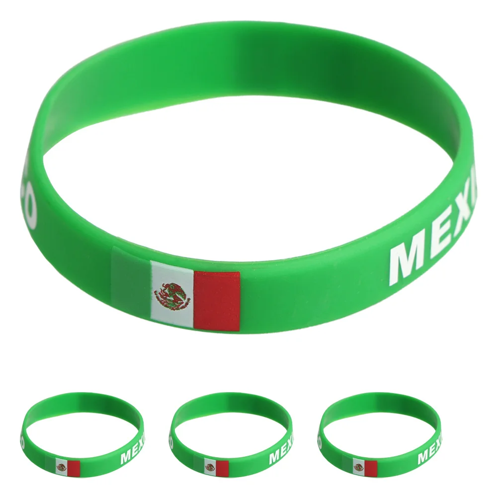 

4pcs Silicone Wristbands Mexico Flag Rubber Sports Bracelets Adjustable National Flag Party Favors Event Souvenir Men Women