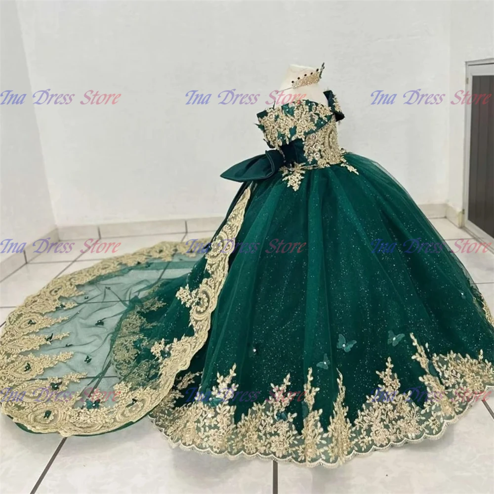 Quality Blue Tulle Lace Printing Flower Girl Dress For Kids Wedding Sleeve Birthday Gift Pageant Princess First Communion Gowns