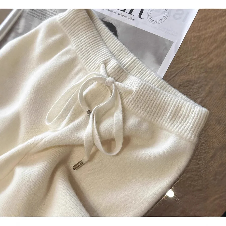 

FL осенне-зимние темпераментные шерстяные свободные широкие брюки с высокой талией, женские повседневные прямые брюки из мягкой восковой шерсти с облаком