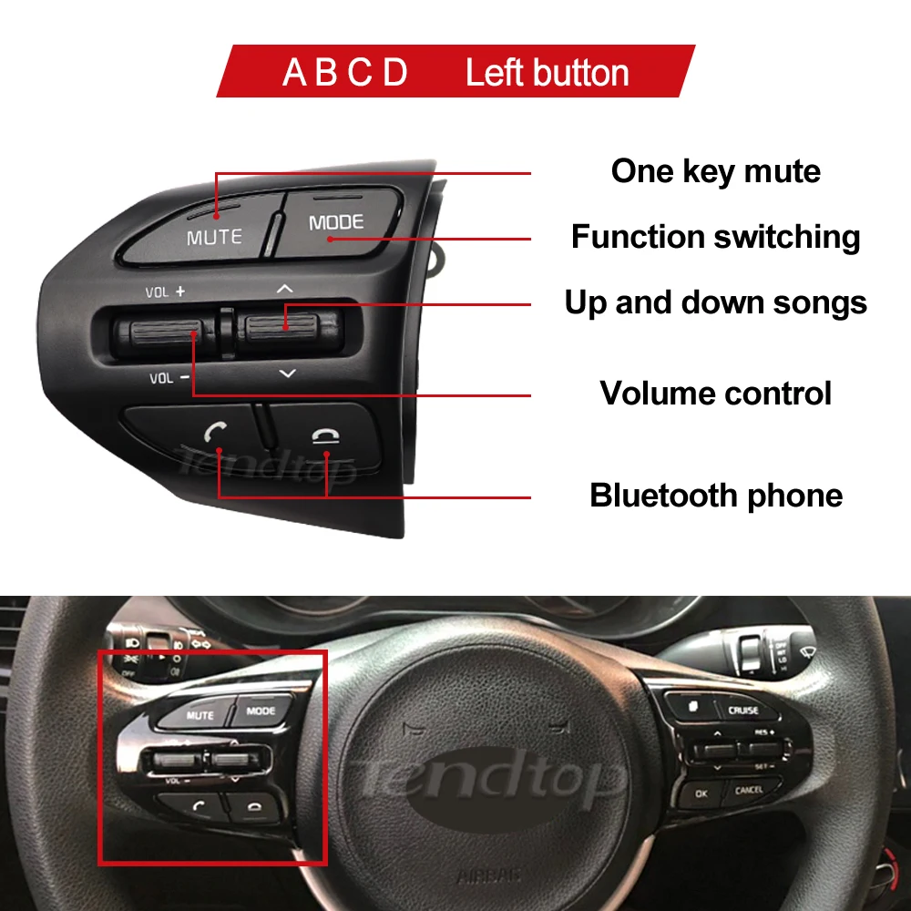 For For Kia RIO 2018-2021 X-LINE K2 RIO 4 Multifunction Steering Wheel Cruise Control Button Bluetooth Audio Phone Volume Switch