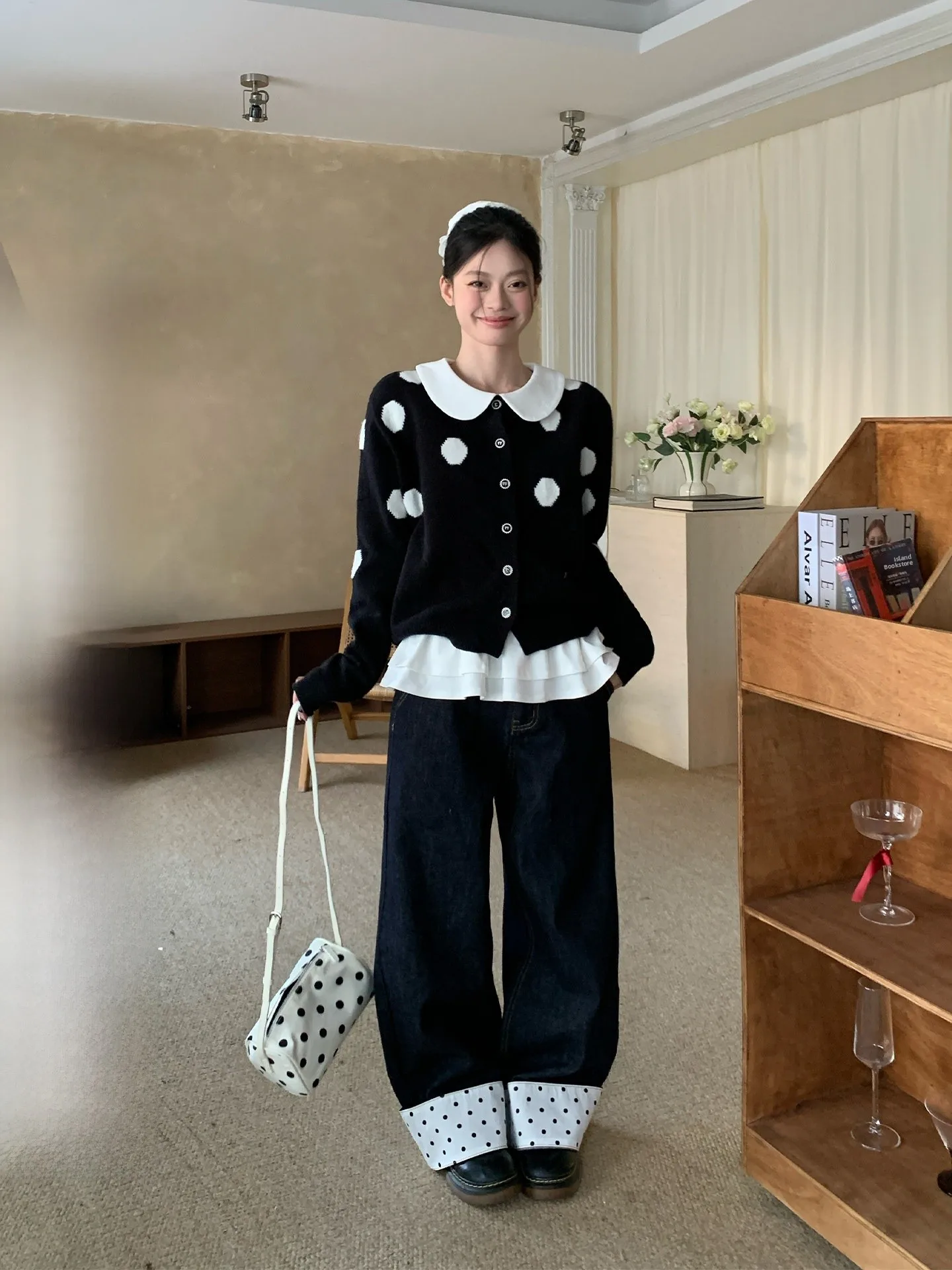 

Женские джинсы Deep Blue в горошек с высокой талией, прямые, свободного кроя, широкие штанины, весенние, для повседневной носки, в стиле Commute