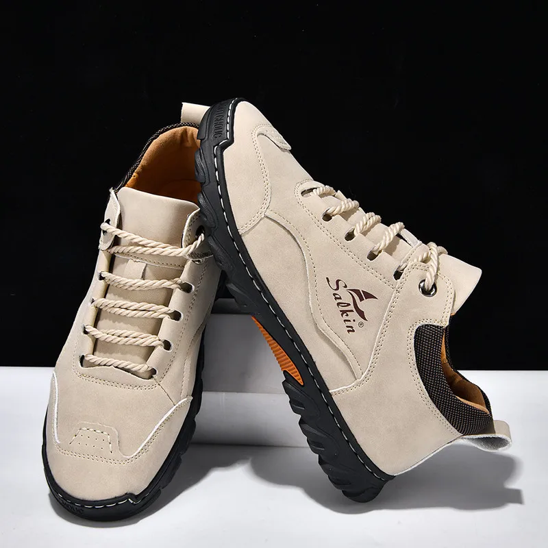 جديد أزياء الرجال عارضة الأحذية اليدوية أحذية جلدية بدون كعب أحذية رجالية مريحة في الهواء الطلق الانزلاق على أحذية المشي الرجالية المسطحة #2