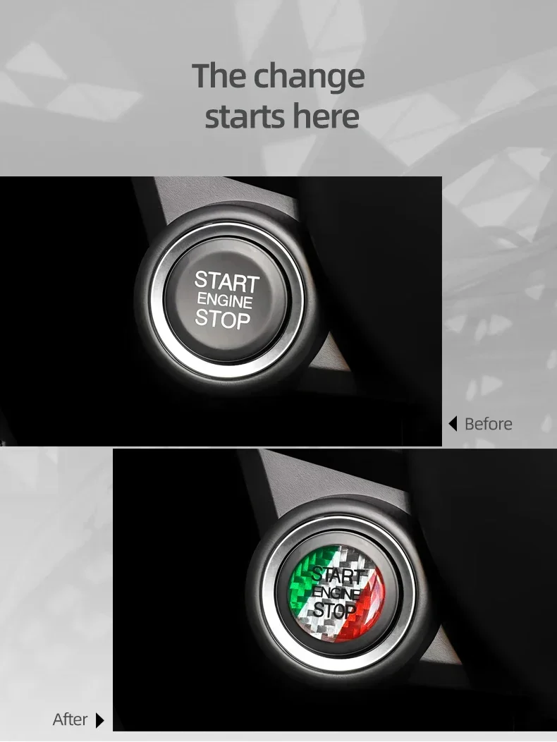 Motorstart-Stopp-Knopf-Abdeckung, Zierleiste, Aufkleber für Alfa Romeo Giulia Stelvio, echte Kohlefaser, Auto-Innenausstattung, Tuning-Zubehör – Detail 4